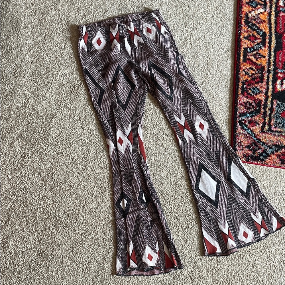 Free People Geometric Patterned Flare Pants - Black, White, Red